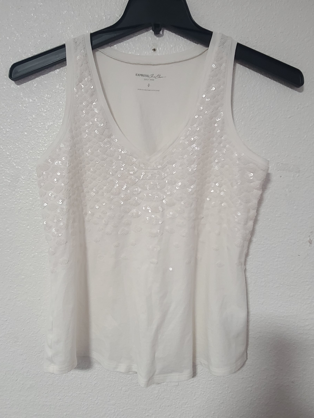 Express White Sequin V-Neck Tank